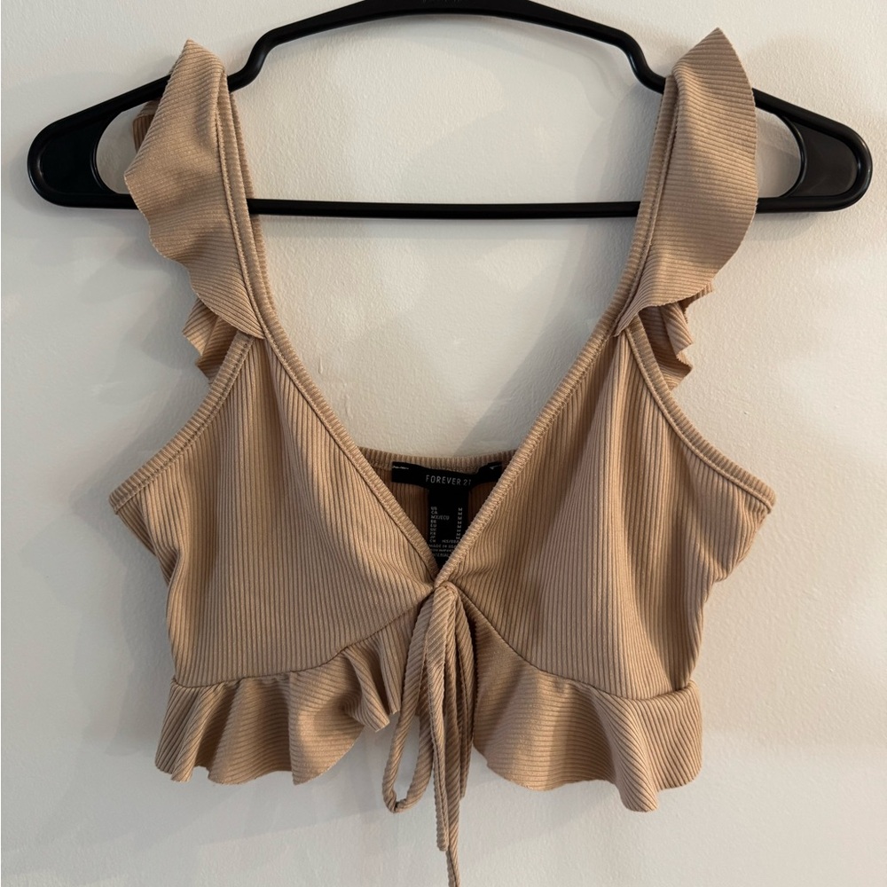 Forever 21 Beige Ruffle Tie-Front Tank Top